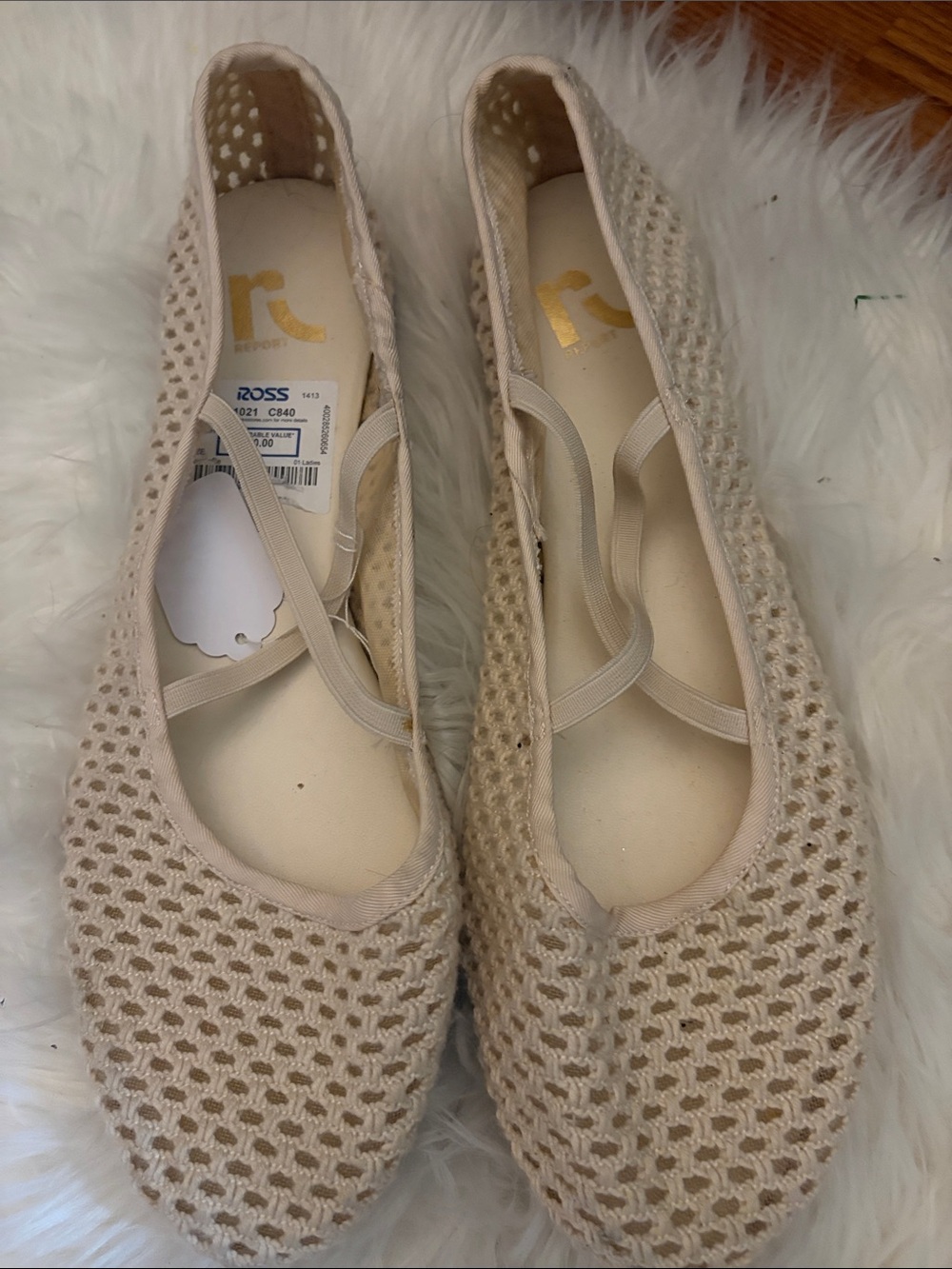 Report Beige Crochet Ballet Flats with Elastic Cross Straps